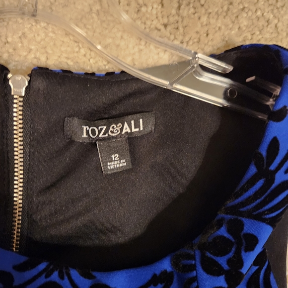 Roz & Ali, Size 12, Blue Black Embellished Velvet Dress - Picture 3 of 8